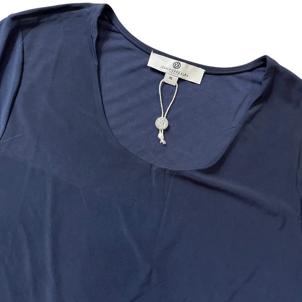 Jean-Pierre Klifa XL Navy New w/Tags Ladies 3/4 Sleeve Top Polyester Blend - Picture 2 of 5